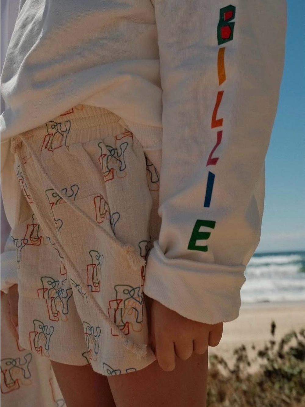 BY BILLIE White Kids Crewneck Shirt with Colorful Sleeve Accents
